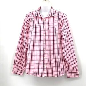 Lands’ Ens No Iron 100% Supima Cotton Size 14 Button Down Plaid Top Baumwolle